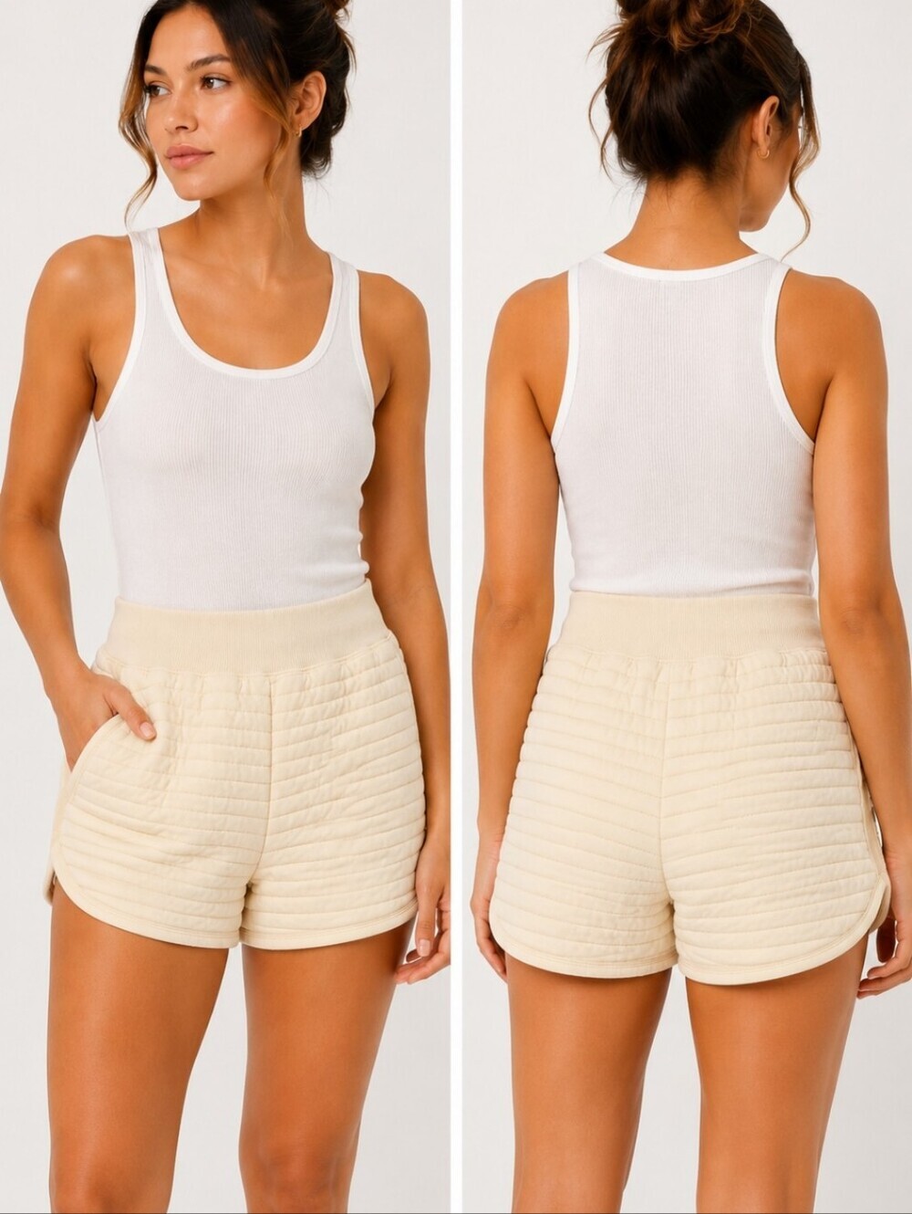 NWT Everlane Quilted Organic Cotton Lounge Shorts Cream Ivory M